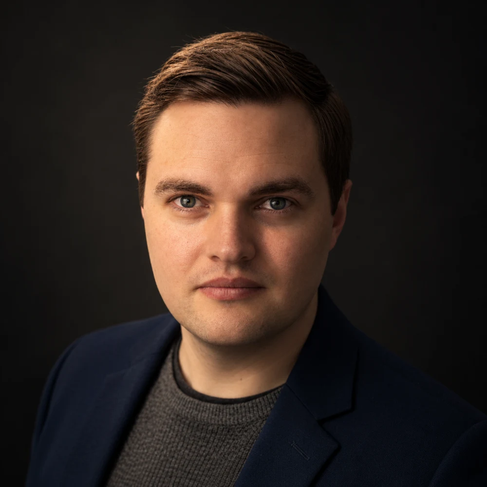 Portrait of Darren Labithiotis with chiaroscuro lighting.